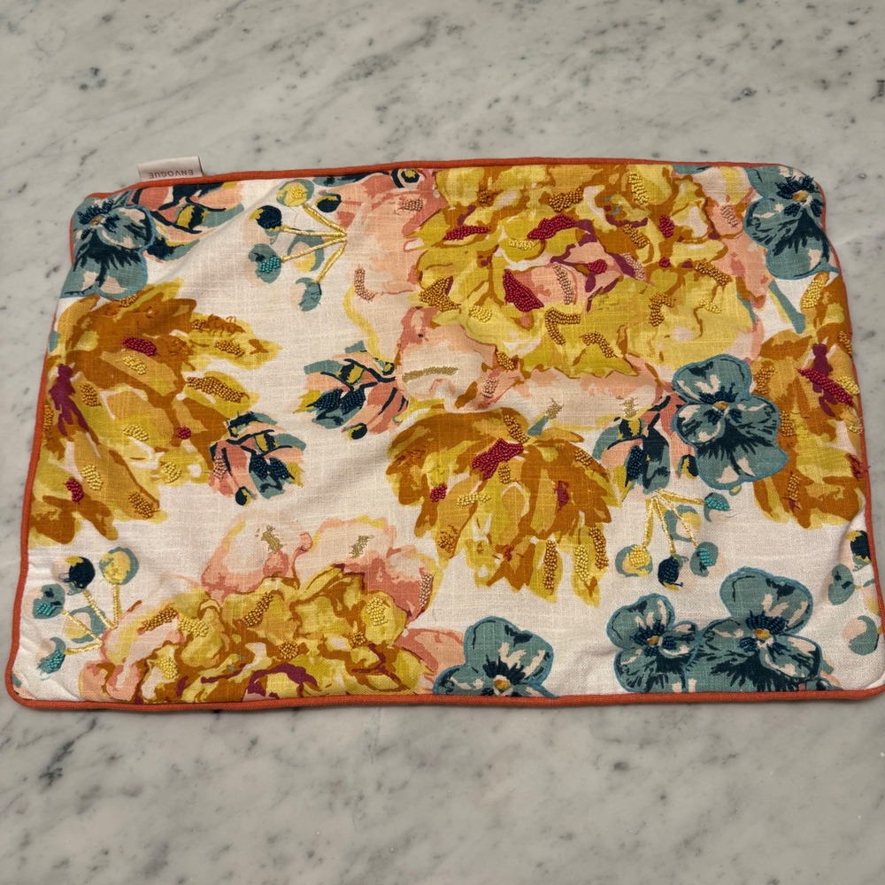 EnVogue Floral Beaded Embroidered Pillow Sham Cover Orange Yellow Blue 16x24